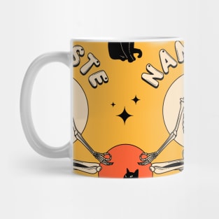 Yoga Namaste Black Cat Pattern in yellow Mug